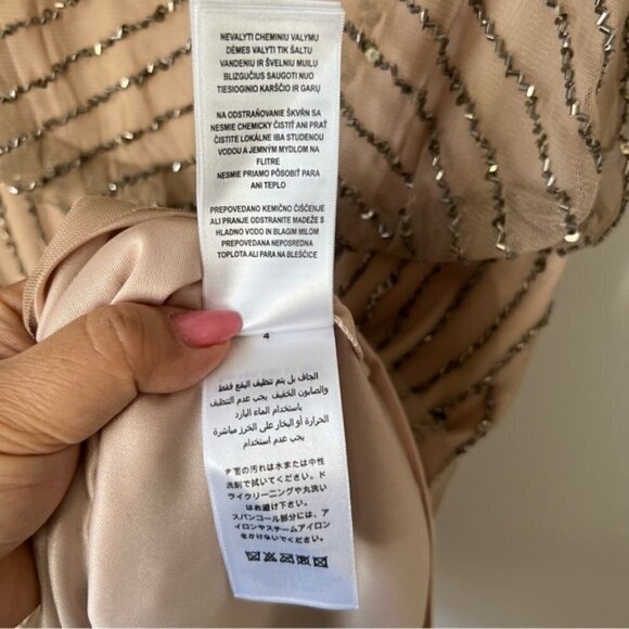 Adrianna Papell Women's Blouson Beaded Cocktail Dress - Taupe/Pink. Size: 0 (US) - Picture 11 of 16